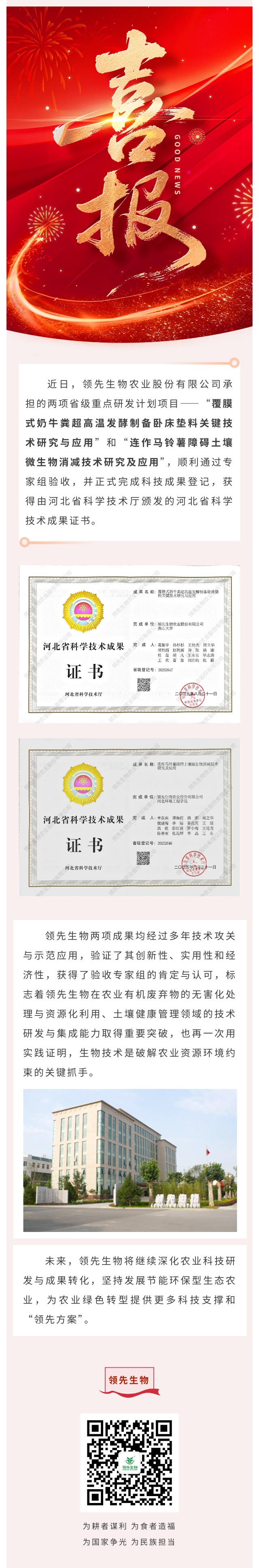 【喜訊】領(lǐng)先生物斬獲兩項(xiàng)省級科技成果！